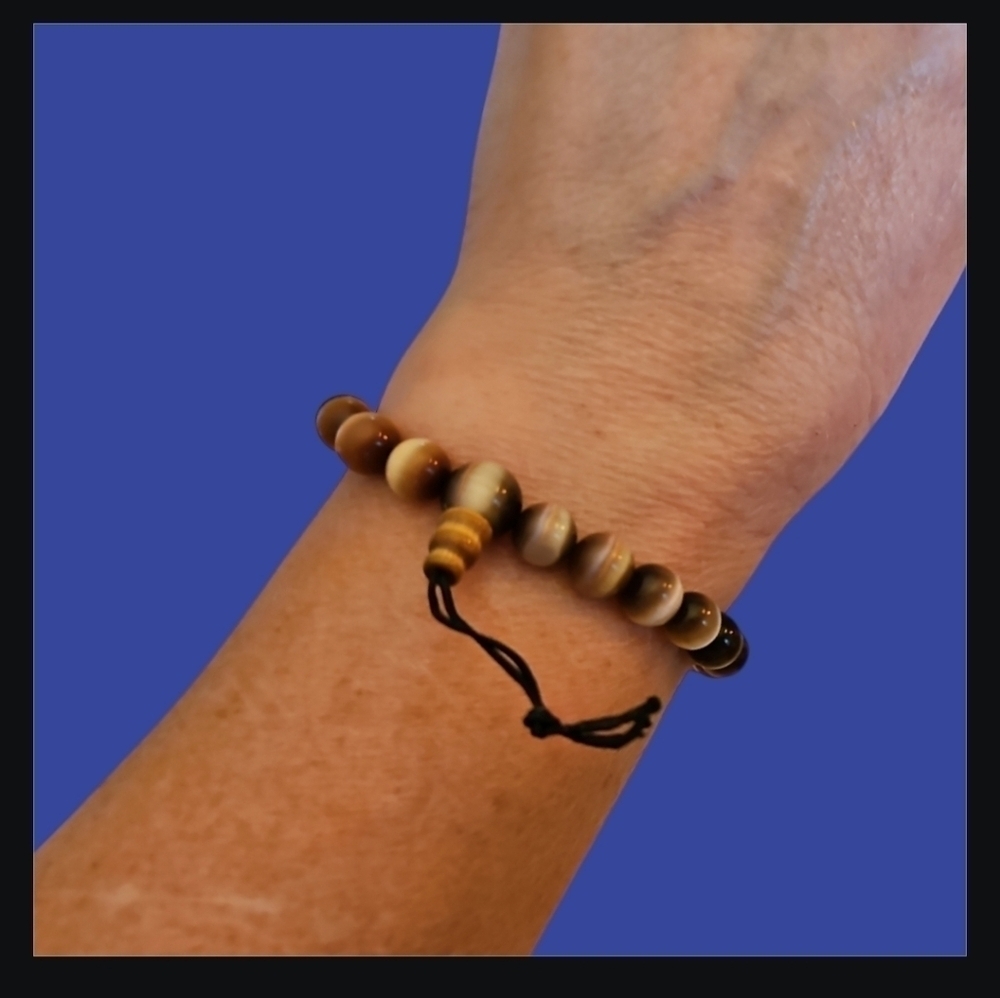 Bronze Honey Cat's Eye Beaded Unisex Prayer Stretch Bracelet